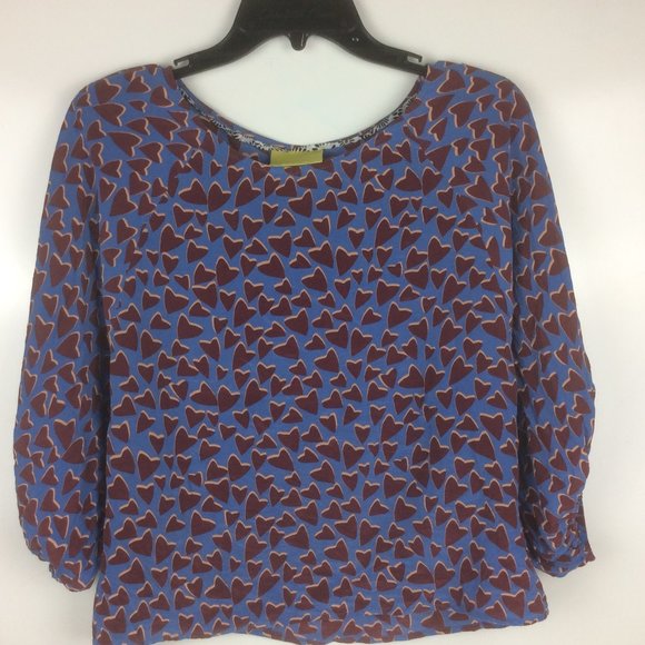 Maeve Tops - Maeve Anthropologie 100% Silk Heart Print Balloon Blouse Size Small